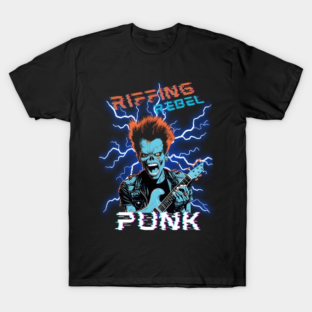 Skull Punk Riffing Rebel T-Shirt by SkullTroops